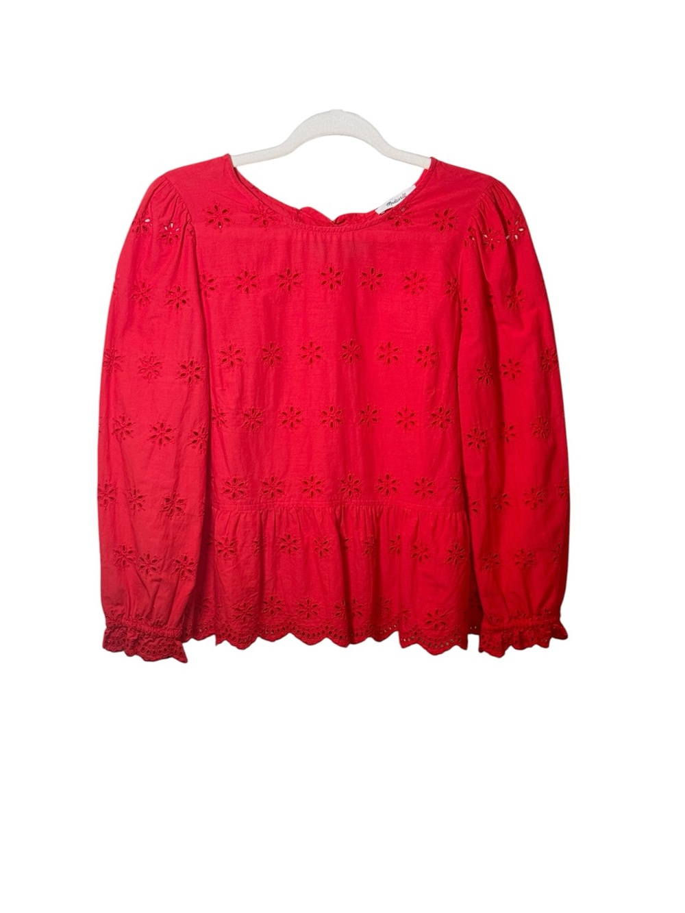 Madewell Red Eyelet Peplum Top Small 100% Cotton